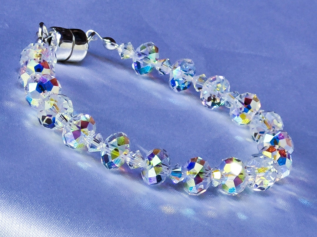 Swarovski Crystal Beaded Bracelet. Sterling Silver Etsy