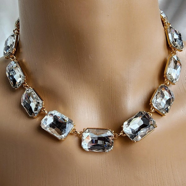 Diamond Clear Anna Wintour Necklace. Plus Size Crystals. Classic Necklace.