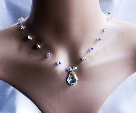 Bridgerton Swarovski Crystal Floating Necklace. Bridesmaid s Gift. Prom Necklace. Etsy