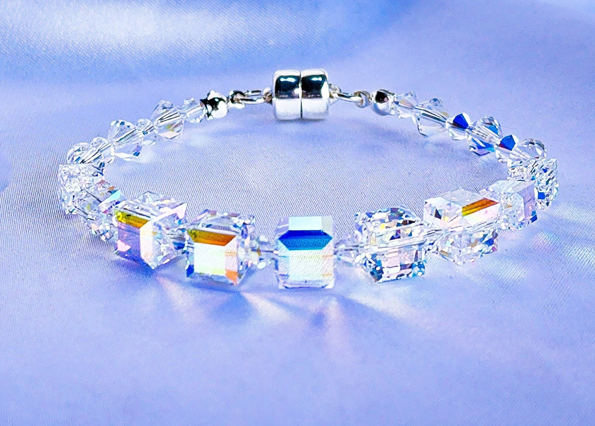 The Swarovski Easy Clasp Bracelet. Crystal Cube Bracelet. Magnetic Clasp. Lobster Clasp