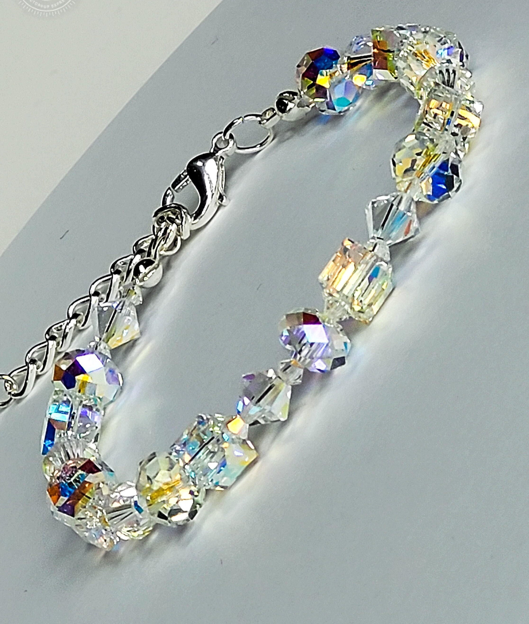 Geometric Handmade Crystal Swarovski Bracelet. Bridal Aurora