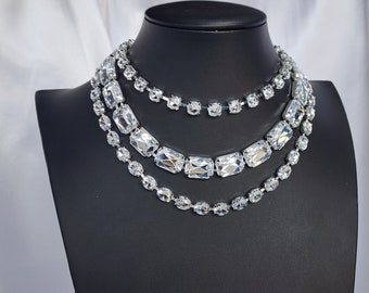 Statement Multi Strand Crystal Necklace. Fits any size! Mixed Cuts Clear diamond crystal.