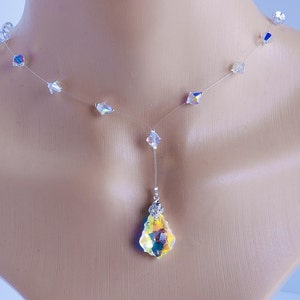 Lariat Illusion Floating Handmade Necklace. Bridesmaids Gift.