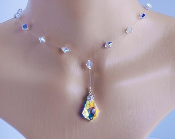 Lariat Illusion Floating Handmade Necklace. Bridesmaids Gift.