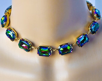 Anna Wintour Crystal Rainbow Necklace. Magnetic or Lobster Clasp Available.