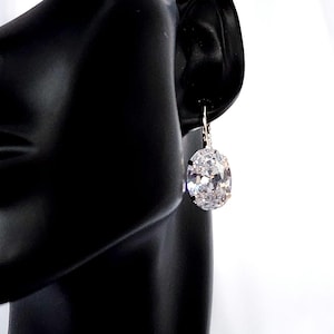 Big Diamond Earrings 18 mm x 13 mm Cubic Zirconium. In Silver.