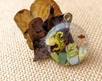 Handmade Foraged Mushroom Terrarium Necklace, Real Moss Jewelry