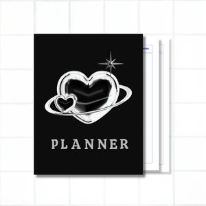 Y2K Chrome Heart Digital Planner, Minimalistisk Blue Line Goodnotes-mall, Målspårningsmandalart, Morning Pages Journal