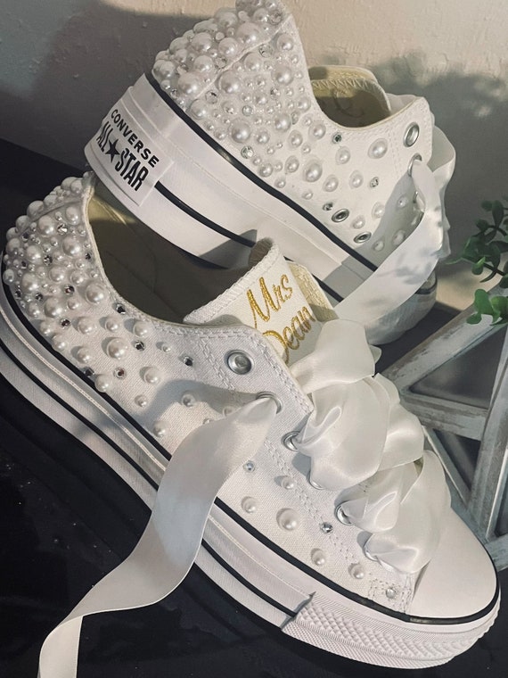 Wedding Special Converse White or Ivory Production Stilo Design Shiny Wedding Shoes Bridal Bridal White Converse Wedding Shoes Etsy