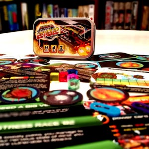 Board game for fans and collectors. Escape Deathrace 2182 &quot;Micro&quot;. Tile Placing, Dungeon Crawl, Race Car, Sci-Fi/Fantasy game in a Mint Tin!
