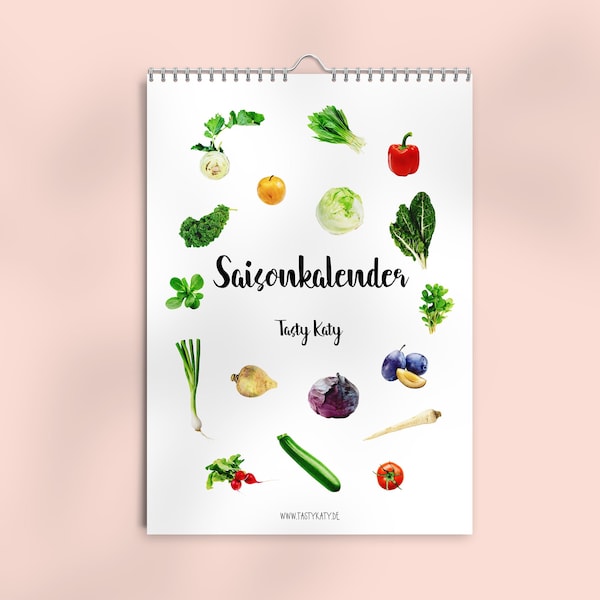 Saisonkalender A3 für heimisches Obst und Gemüse | klimaneutral gedruckt | A3 | Aquarell | nachhaltig & wiederverwendbar