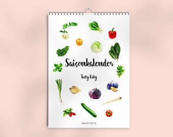 Seasonal calendar A3 for domestic fruit and vegetables | climate-neutral printing | A3 | Watercolor | sustainable & reusable