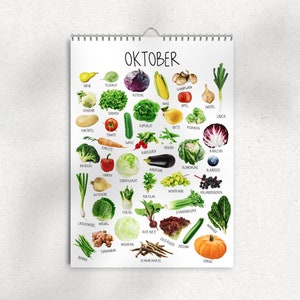 Seasonal calendar A4 seasonal vegetables for local fruit and vegetables printed climate-neutrally Calendar for the kitchen Everlasting image 2