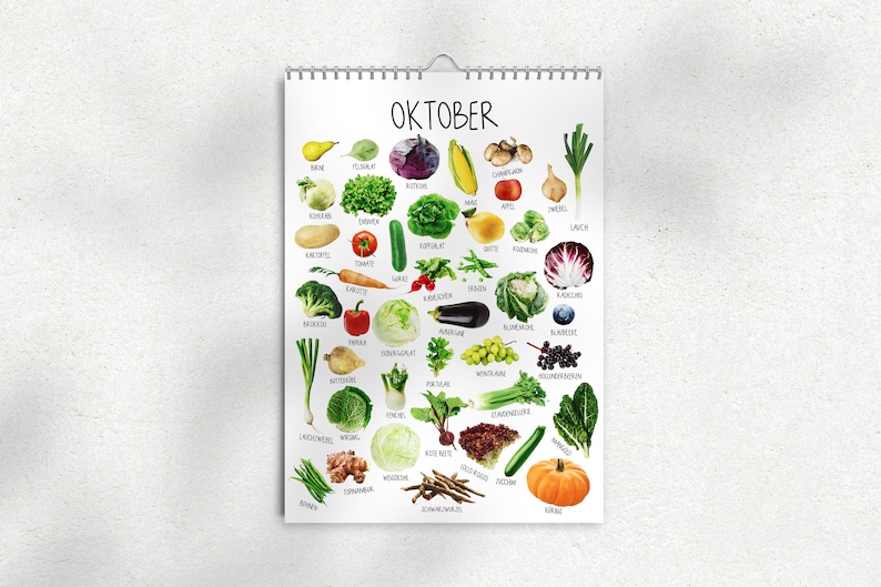 Seasonal calendar A4 seasonal vegetables for local fruit and vegetables printed climate-neutrally Calendar for the kitchen Everlasting image 2