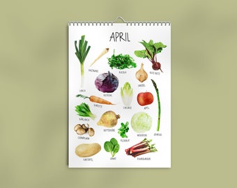 Calendrier de saison A4 légumes de saison pour fruits et légumes locaux | imprimé de manière climatiquement neutre | Calendrier pour la cuisine | Éternel