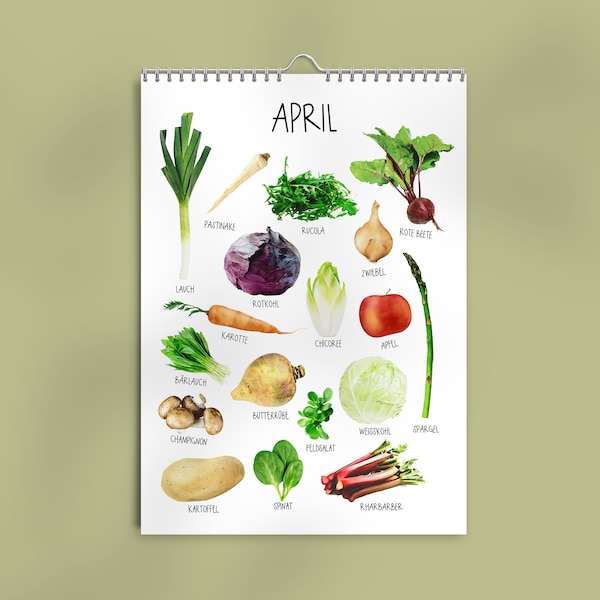 Calendrier saisonnier A4 Légumes de saison pour fruits et légumes du terroir | imprimé climatiquement neutre | Calendrier pour la cuisine | Éternel