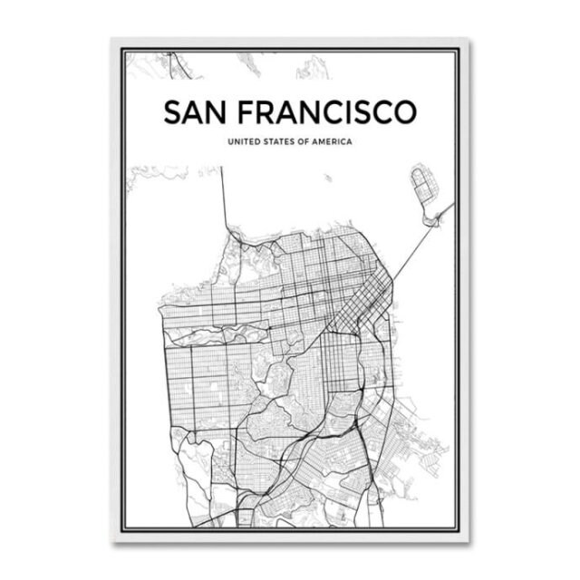 Black and White Map San Francisco Canvas Print | Etsy