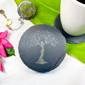 Tree of Life - Gaia Slate Coaster (4 inches) with Silicone Feet