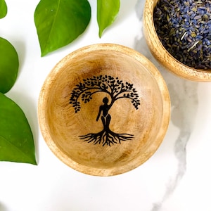 Erdgöttin Baum des Lebens graviert Holz Schmuckstück Schmuck mit Ring Halter Dekorative Schale - 3,5 Zoll