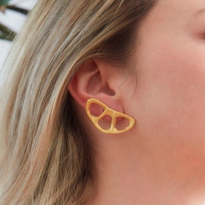 Gold Avant Garde Earrings: Handmade Artisan 22k Gold Plated Studs