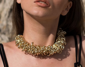 MAMAKOOL Gold  Unique Statement chocker, Huge Chunky Chain ,Large Statement Necklace, Oversize gold Necklace