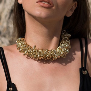 Gold Unique Statement chocker, Huge Chunky Chain ,Large Statement Necklace, Oversize gold Necklace, Big Vintage Pendant