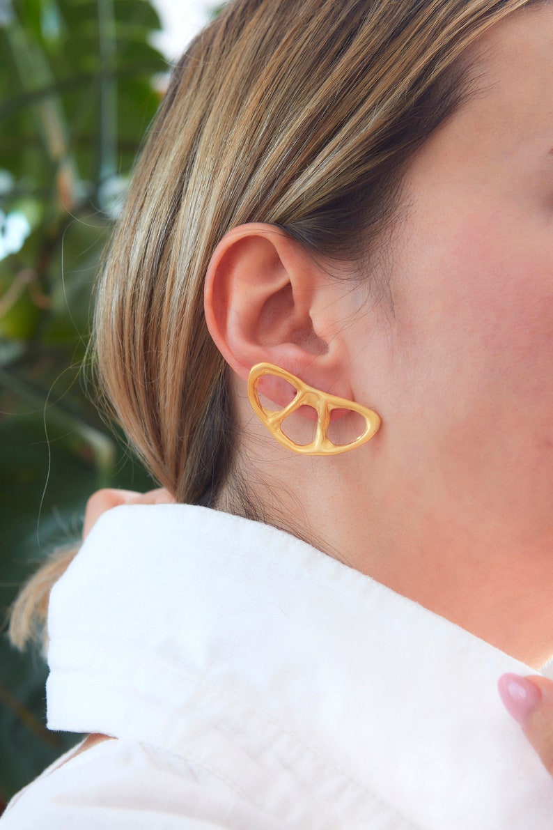 MAMAKOOL Irregular earrings, handmade artisan stud earrings, Big Avant Garde ,Unique Statement Earrings image 2