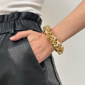 Chunky Chain Bracelet, Heavy Multi-Chain Statement Bangle, Bold Gold-Tone Jewelry for Women