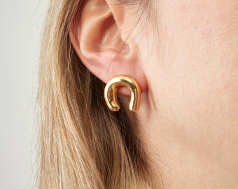 MAMAKOOL ,14k Gold Stud Horse Shoe Earring, High Quality, Gold Drop Retro Simple Earrings, Everyday Earrings