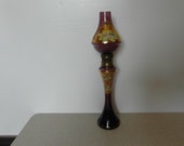 Bohemian Oil Lamp - Vintage Purple Glass with Hand Painted Decoration - Hippy Boho Gift