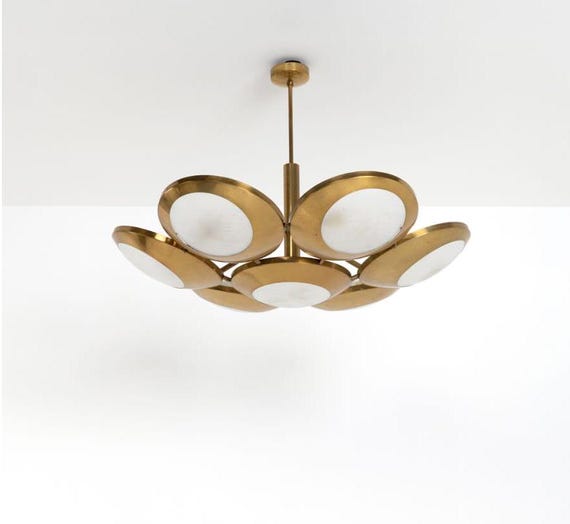 Mid Century Modern Brass Sputnik Chandelier - 7 Dome Ceiling Fixture