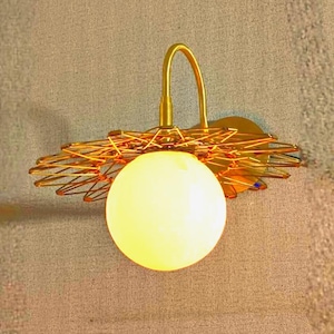 1950s Mid Century Wall Lamp: Globe Spider Web Germany Style