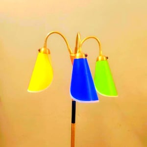 German Modern Brass Floor Lamp: Three Flex Arms, Handmade 1950s Lighting