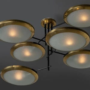 1950&#39;s Modern Mid Century Brass Chandelier Short & Long Arm  Ceiling Fixture Gorgeous Pendant Handmade Light