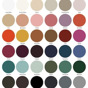 May include: A color chart with 36 paint color swatches. The colors range from white to black and include shades of red, orange, yellow, green, blue, and purple.