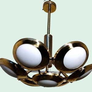 Mid Century Modern Brass Sputnik Chandelier - 7 Dome Ceiling Fixture image 2