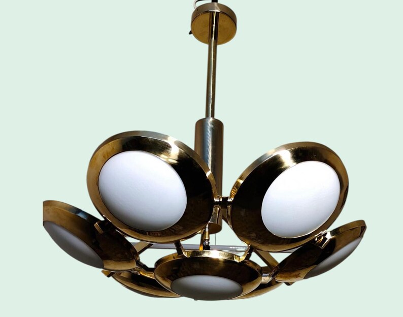 Mid Century Modern Brass Sputnik Chandelier - 7 Dome Ceiling Fixture image 2