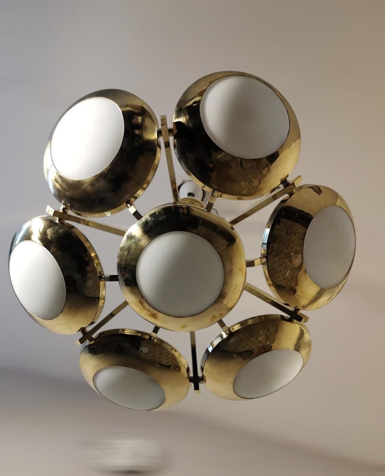 Mid Century Modern Brass Sputnik Chandelier - 7 Dome Ceiling Fixture image 10