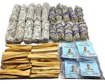 Wholesale White Sage Sticks x10 + Desert Sage x10 +Palo Santo (20) + FREE CONES