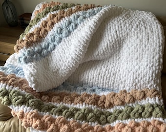 Chunky Knit Blanket, Handmade Chenille Large Couch Throw, Cozy, Bobble Textured