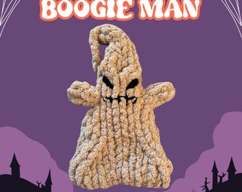 Chunky Finger Knitting Spooky Boogie Man Plushie PDF Pattern, Chunky Hand Knit Advanced to Expert, Fall, Halloween Stuffed Animal Tutorial