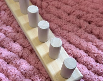 1" jumbo handgebreide dekenweefgetouw (1 inch haringen), vingerbreien, handgemaakt houten, draagbaar, beginnersvriendelijk, dik 3 cm garen