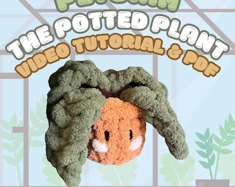Petunia the Potted Plant Plushie, Chunky Hand Knitting Pattern PDF file, video tutorial, stuffie, intermediate, jumbo chenille yarn, diy