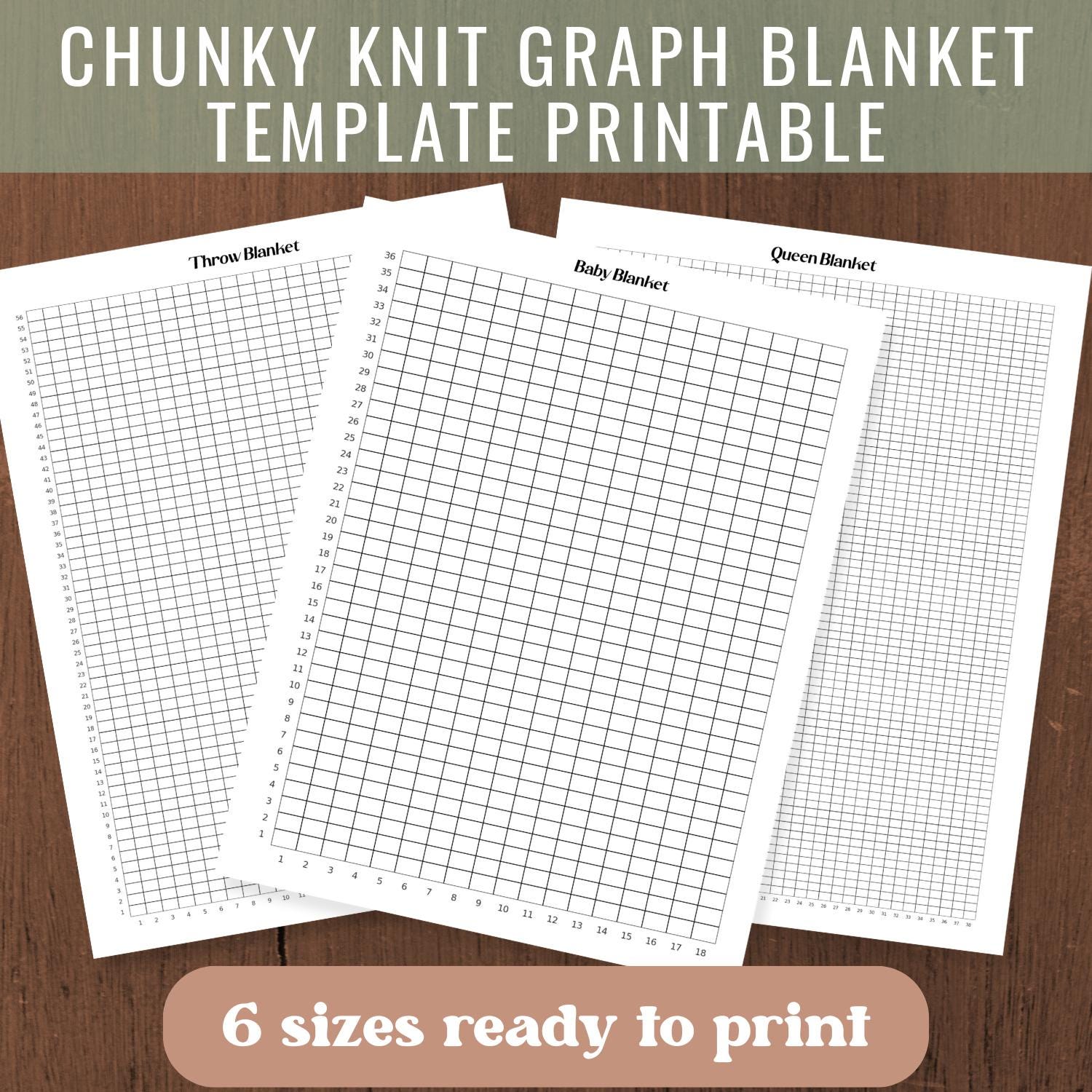 Chunky Hand Knit Graph Blanket Templates PNG & PDF | Blanket Size