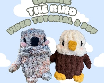 Billie the Bird Plushie Eagle, Owl Chunky Finger Knitting Pattern PDF file + video tutorial Intermediate
