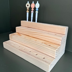 Silicone Beaded Pen Display Stand – 4-Tier Solid Wood 28-Hole Holder for Handmade Pens & Bead Pen Makers – Free US Shipping