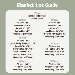 Op de afbeelding: Een dekengroottabel met tekst in een witte doos tegen een lichtgroene achtergrond. De gids geeft maten voor verschillende dekentypes, met afmetingen in centimeters.