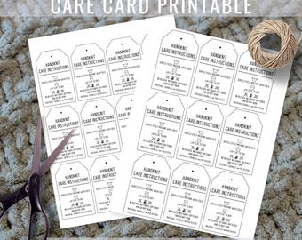 Chunky Knit Blanket Gentle Care Card Printable, Wash Instructions Tag Digital Download, Chenille Polyester Care Tags, PNG and PDF Files