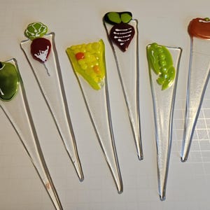 Fused Glass Six Vegetable Garden Stakes