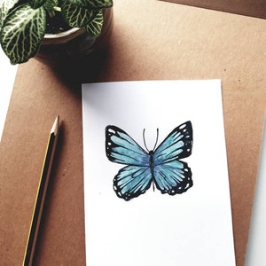Danke Schmetterling Aquarell Karte, innen blanko für deine eigene Nachricht, mit Umschlag, Nachricht zur Auswahl, welche Farbe, Designs variieren können